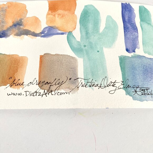 Blue Dragonfly Original Watercolor Wall Art Painting 8x10in Matted Frame Ready - Picture 5 of 5